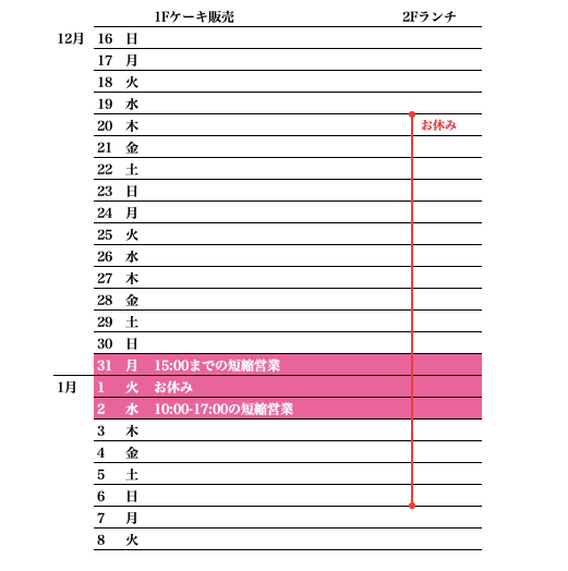 年末年始の営業のお知らせ